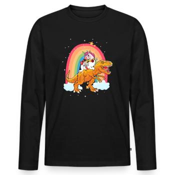 Dabbing Licorne Riding T Rex Garçons Filles Halloween - T-shirt manches longues Premium bio Homme - noir - Devant - Nico (187cm)