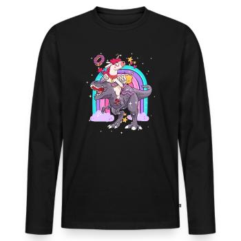 Dabbing Licorne Riding T Rex Garçons Filles Halloween - T-shirt manches longues Premium bio Homme - noir - Devant - Nico (187cm)
