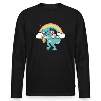Dabbing Licorne Riding T Rex Garçons Filles Halloween - T-shirt manches longues Premium bio Homme - noir - Devant - Nico (187cm)