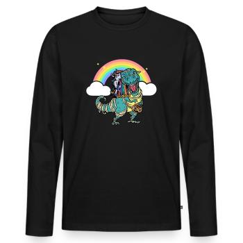 Dabbing Licorne Riding T Rex Garçons Filles Halloween - T-shirt manches longues Premium bio Homme - noir - Devant - Nico (187cm)