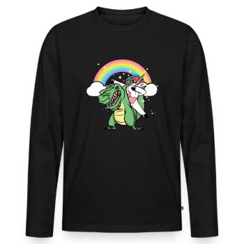 Dabbing Licorne Riding T Rex Garçons Filles Halloween - T-shirt manches longues Premium bio Homme - noir - Devant - Nico (187cm)