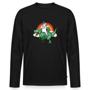 Dabbing Licorne Riding T Rex Garçons Filles Halloween - T-shirt manches longues Premium bio Homme - noir - Devant - Nico (187cm)