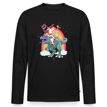 Dabbing Licorne Riding T Rex Garçons Filles Halloween - T-shirt manches longues Premium bio Homme - noir - Devant - Nico (187cm)