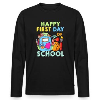 Happy First Day Of School - Men's Premium Organic Long Sleeve Shirt - black - Front - Nico (187cm)