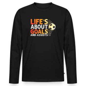 Life Is About Goals And Assists Futbol Soccer - Men's Premium Organic Long Sleeve Shirt - black - Front - Nico (187cm)