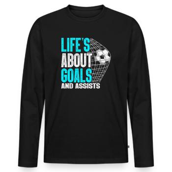 Life Is About Goals And Assists Futbol Soccer - Men's Premium Organic Long Sleeve Shirt - black - Front - Nico (187cm)