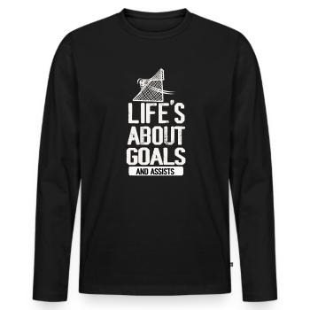 Life Is About Goals And Assists Futbol Soccer - Men's Premium Organic Long Sleeve Shirt - black - Front - Nico (187cm)
