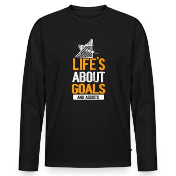 Life Is About Goals And Assists Futbol Soccer - Men's Premium Organic Long Sleeve Shirt - black - Front - Nico (187cm)