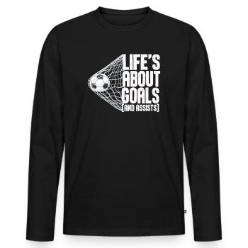Life Is About Goals And Assists Futbol Soccer - Men's Premium Organic Long Sleeve Shirt - black - Front - Nico (187cm)