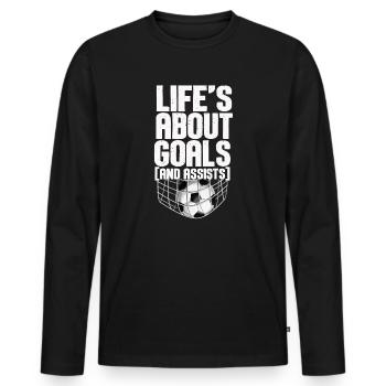 Life Is About Goals And Assists Futbol Soccer - Men's Premium Organic Long Sleeve Shirt - black - Front - Nico (187cm)