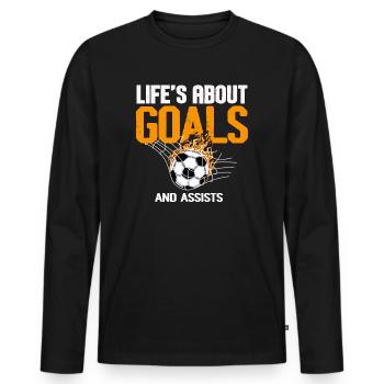 Life Is About Goals And Assists Futbol Soccer - Men's Premium Organic Long Sleeve Shirt - black - Front - Nico (187cm)