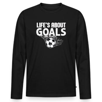 Life Is About Goals And Assists Futbol Soccer - Men's Premium Organic Long Sleeve Shirt - black - Front - Nico (187cm)