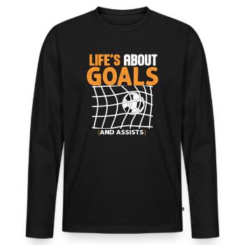 Life Is About Goals And Assists Futbol Soccer - Men's Premium Organic Long Sleeve Shirt - black - Front - Nico (187cm)