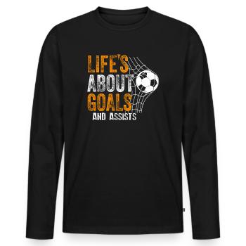 Life Is About Goals And Assists Futbol Soccer - Men's Premium Organic Long Sleeve Shirt - black - Front - Nico (187cm)