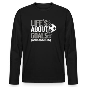 Life Is About Goals And Assists Futbol Soccer - Men's Premium Organic Long Sleeve Shirt - black - Front - Nico (187cm)