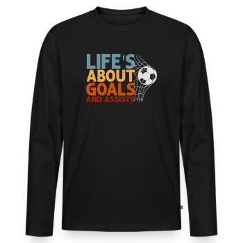 Life Is About Goals And Assists Futbol Soccer - Men's Premium Organic Long Sleeve Shirt - black - Front - Nico (187cm)