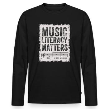 Music Literacy Matters, I Like To Eat Puppies - Men's Premium Organic Long Sleeve Shirt - black - Front - Nico (187cm)