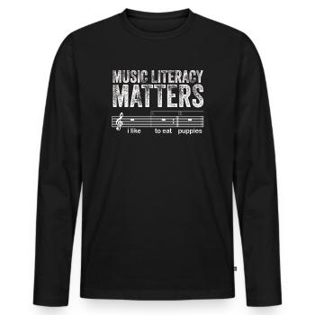 Music Literacy Matters, I Like To Eat Puppies - Men's Premium Organic Long Sleeve Shirt - black - Front - Nico (187cm)