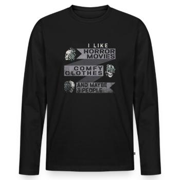 Ich mag Horrorfilme, bequeme Kleidung - Männer Premium Bio Langarmshirt - Schwarz - Vorne - Nico (187cm)