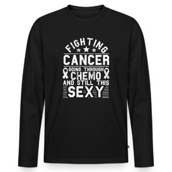 Cancer Fighter Inspirational Quote Men Women Chemo - Men's Premium Organic Long Sleeve Shirt - black - Front - Nico (187cm)