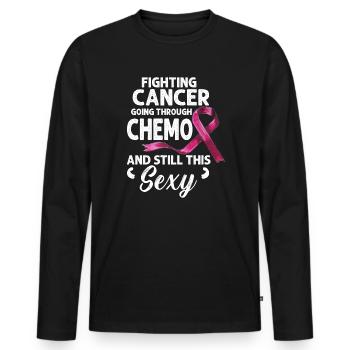Cancer Fighter Inspirational Quote Men Women Chemo - Men's Premium Organic Long Sleeve Shirt - black - Front - Nico (187cm)