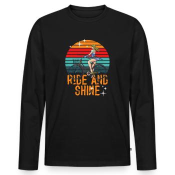 Ride And Shine - Fahrräder Mountainbike Herren Damen - Männer Premium Bio Langarmshirt - Schwarz - Vorne - Nico (187cm)