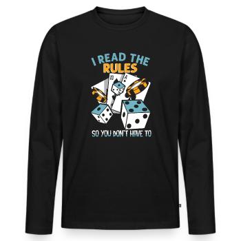 Ich lese die Regeln, damit Sie nicht müssen - Männer Premium Bio Langarmshirt - Schwarz - Vorne - Nico (187cm)