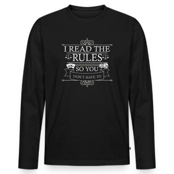Ich lese die Regeln, damit Sie nicht müssen - Männer Premium Bio Langarmshirt - Schwarz - Vorne - Nico (187cm)