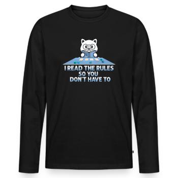 Ich lese die Regeln, damit Sie nicht müssen - Männer Premium Bio Langarmshirt - Schwarz - Vorne - Nico (187cm)