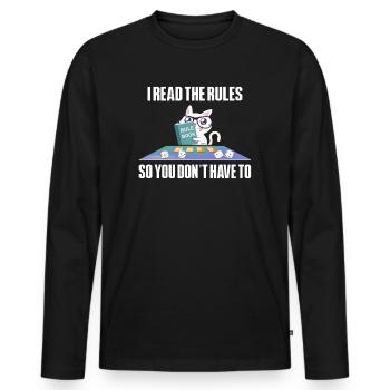 Ich lese die Regeln, damit Sie nicht müssen - Männer Premium Bio Langarmshirt - Schwarz - Vorne - Nico (187cm)