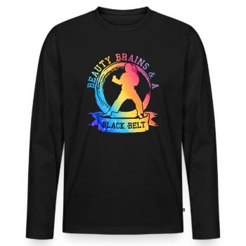 Beauty Brains And A Black Belt - Men's Premium Organic Long Sleeve Shirt - black - Front - Nico (187cm)