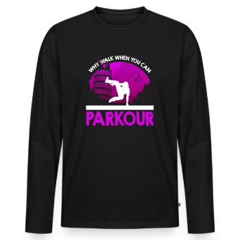 Street Acrobat Warum laufen, wenn Sie Parkour können - Männer Premium Bio Langarmshirt - Schwarz - Vorne - Nico (187cm)