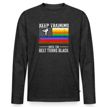 Keep Training Until The Belt Turns Black - Men's Premium Organic Long Sleeve Shirt - heather anthracite - Front - Nico (187cm)