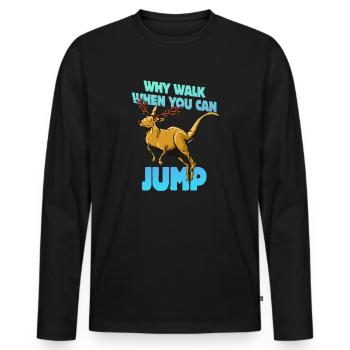 Warum laufen, wenn man springen kann - Männer Premium Bio Langarmshirt - Schwarz - Vorne - Nico (187cm)