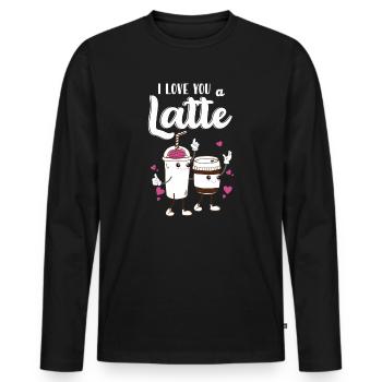 Je t’aime un latte - T-shirt manches longues Premium bio Homme - noir - Devant - Nico (187cm)