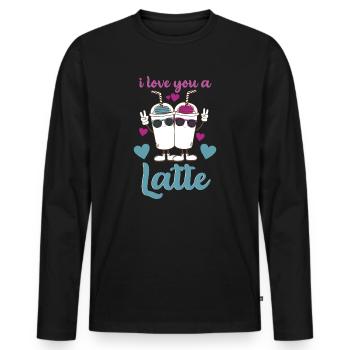 Je t’aime un latte - T-shirt manches longues Premium bio Homme - noir - Devant - Nico (187cm)
