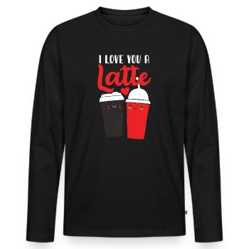 Je t’aime un latte - T-shirt manches longues Premium bio Homme - noir - Devant - Nico (187cm)