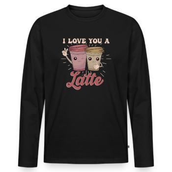 Je t’aime un latte - T-shirt manches longues Premium bio Homme - noir - Devant - Nico (187cm)