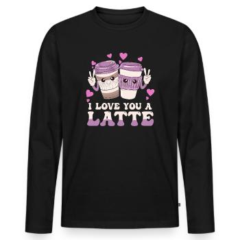 Je t’aime un latte - T-shirt manches longues Premium bio Homme - noir - Devant - Nico (187cm)