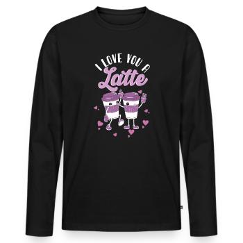 Je t’aime un latte - T-shirt manches longues Premium bio Homme - noir - Devant - Nico (187cm)