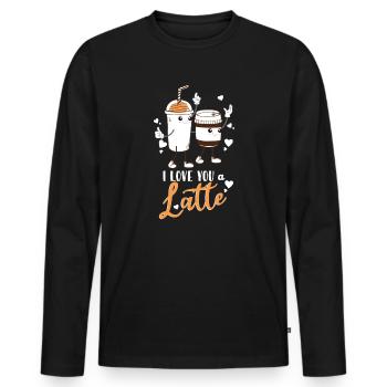 Je t’aime un latte - T-shirt manches longues Premium bio Homme - noir - Devant - Nico (187cm)