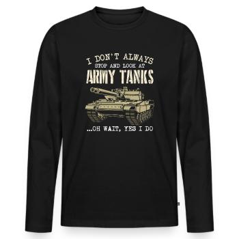 Je ne m’arrête pas toujours pour regarder les chars de l’armée - T-shirt manches longues Premium bio Homme - noir - Devant - Nico (187cm)