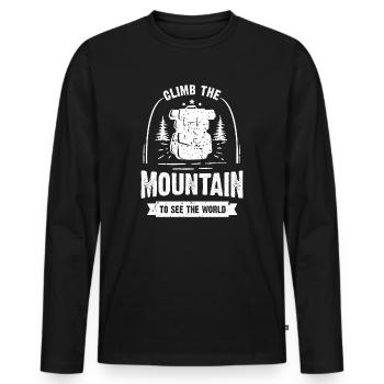 Erklimmen Sie den Berg, um die Welt zu sehen - Männer Premium Bio Langarmshirt - Schwarz - Vorne - Nico (187cm)