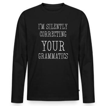 Je corrige silencieusement vos grammagrammes - T-shirt manches longues Premium bio Homme - noir - Devant - Nico (187cm)