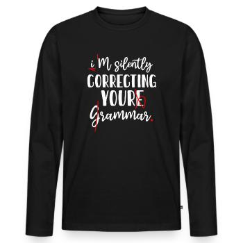 Je corrige silencieusement votre grammaire - T-shirt manches longues Premium bio Homme - noir - Devant - Nico (187cm)