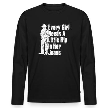 Chaque fille a besoin d’une petite déchirure dans son jean - T-shirt manches longues Premium bio Homme - noir - Devant - Nico (187cm)