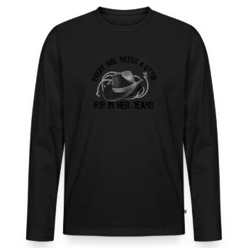 Chaque fille a besoin d’une petite déchirure dans son jean - T-shirt manches longues Premium bio Homme - noir - Devant - Nico (187cm)