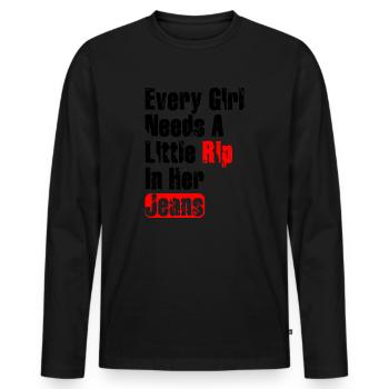Chaque fille a besoin d’une petite déchirure dans son jean - T-shirt manches longues Premium bio Homme - noir - Devant - Nico (187cm)