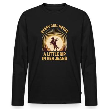 Chaque fille a besoin d’une petite déchirure dans son jean - T-shirt manches longues Premium bio Homme - noir - Devant - Nico (187cm)
