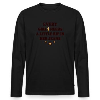 Chaque fille a besoin d’une petite déchirure dans son jean - T-shirt manches longues Premium bio Homme - noir - Devant - Nico (187cm)
